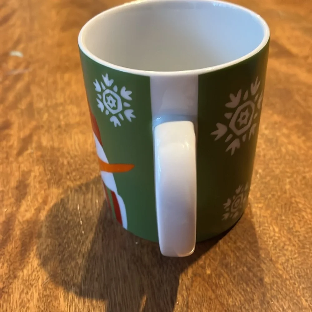 Crate & Barrel Ceramic Snowman Mug green NWT 12 ounces